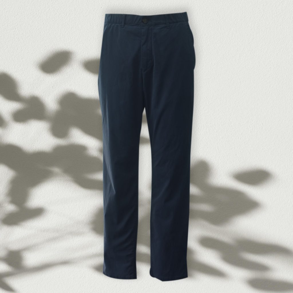 Men's chino pants in navy blue.
