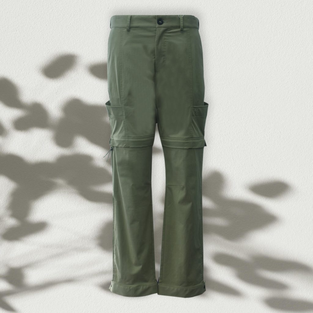 Unisex convertible pants in olive green.