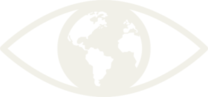 Icon of the planet earth replacing the pupil of an eye, representing Itorch Apparel's global vision.