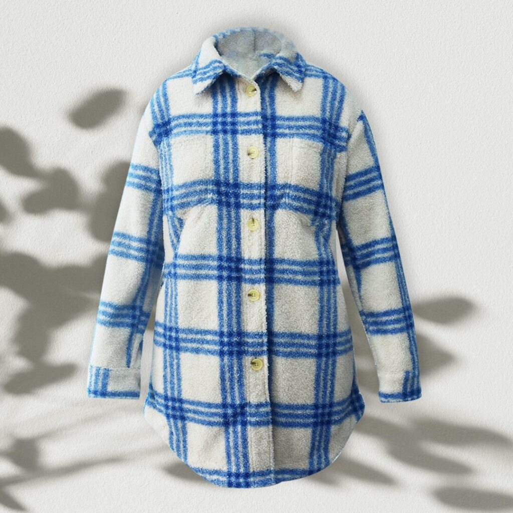 A sherpa button-up jacket produced by Itorch apparel.